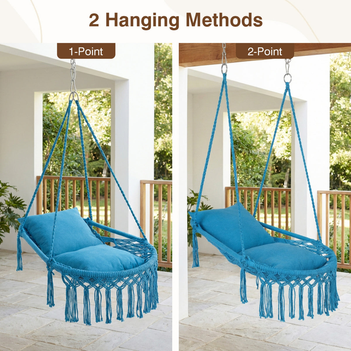 Macrame Swing Chair Hammock Chair with 2 Removable Cushions-Navy