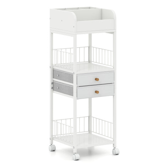 Makeup Organizer Floor Skincare Organizer Cart with Drawers and Storage Shelves-White