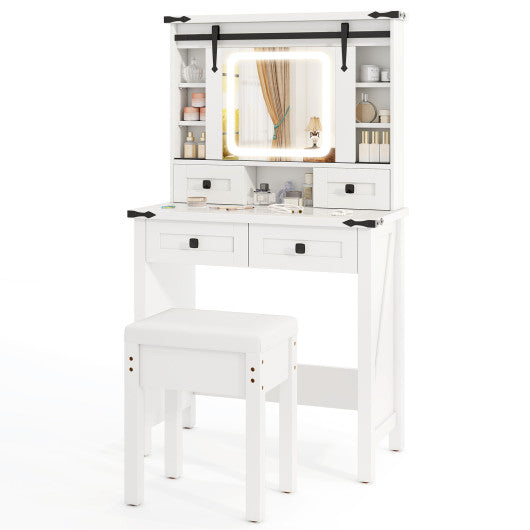 Makeup Vanity Desk with Mirror and Adjustable Storage Shelves-White
