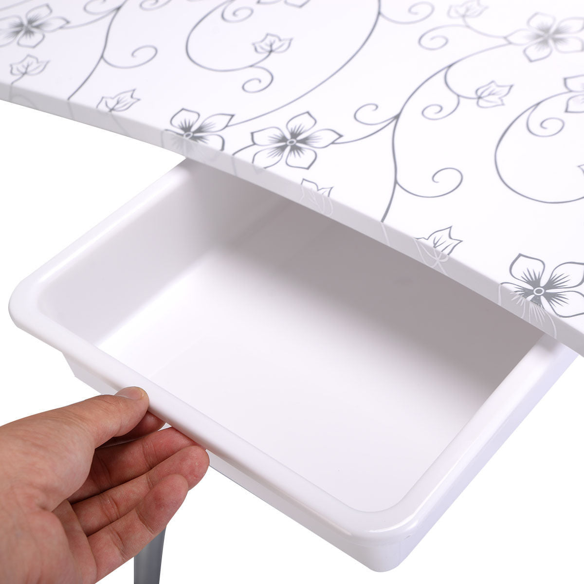 Foldable Portable Manicure Table with Drawer Casters and Cushion-Black