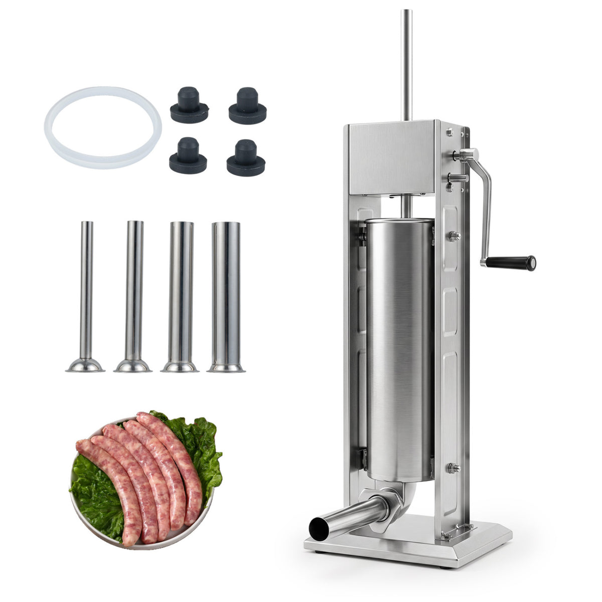 Manual Sausage Stuffer with 2 Speeds & 4 Stuffing Tubes for Commercial Home-15 LBS