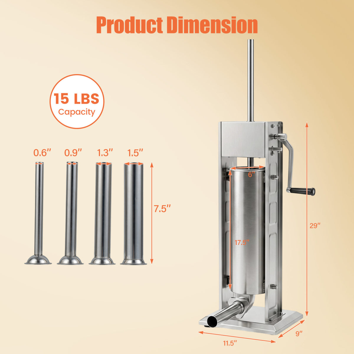 Manual Sausage Stuffer with 2 Speeds & 4 Stuffing Tubes for Commercial Home-15 LBS