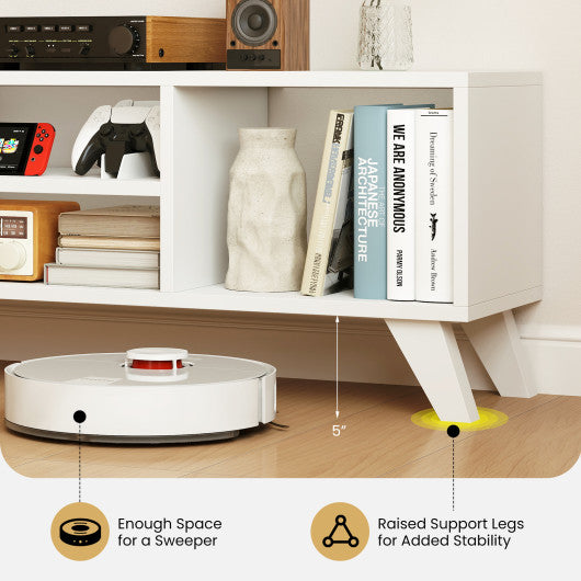Media TV Console Table with Raised Support Legs-White