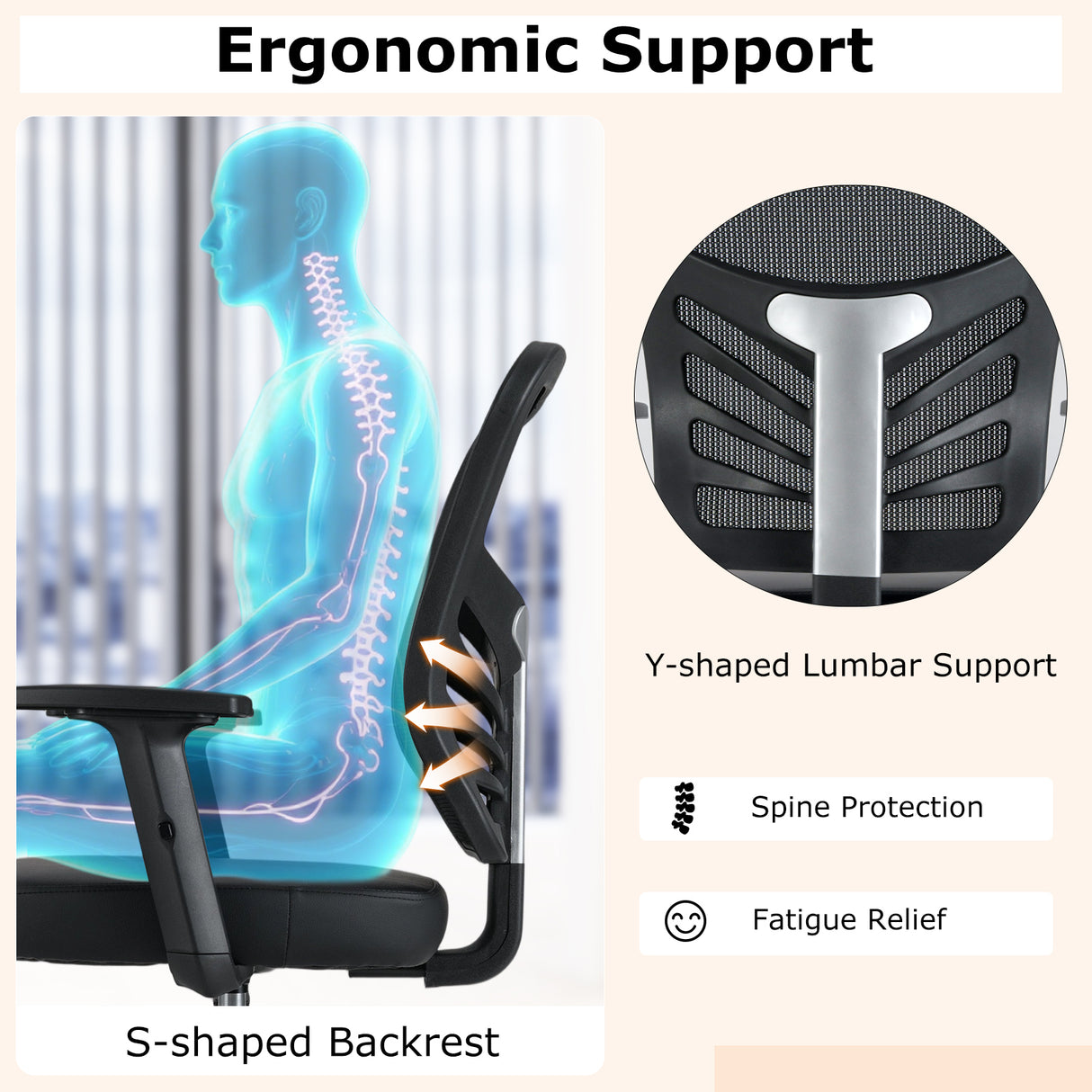 Mesh Drafting Chair Office Chair with Adjustable Armrests and Foot-Ring-Black