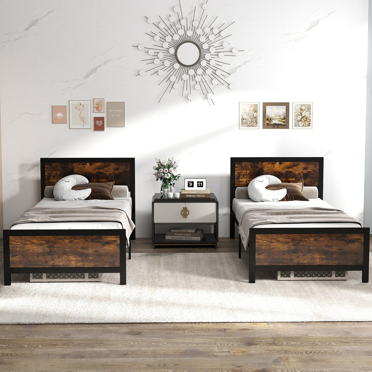 Metal Bed Frame with Headboard and Footboard-Twin Size