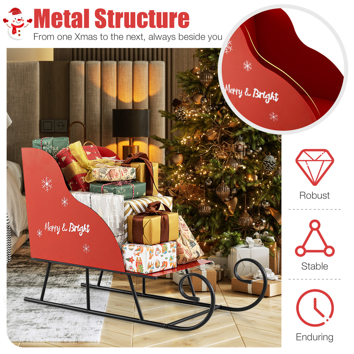 Metal Christmas Santa Sleigh Basket Xmas Santas Gift Storage Sleigh