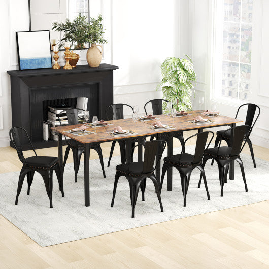Metal Dining Chair Set of 4 Stackable Kitchen Chairs with Removable Backs and PU Leather Cushioned Seat-Black