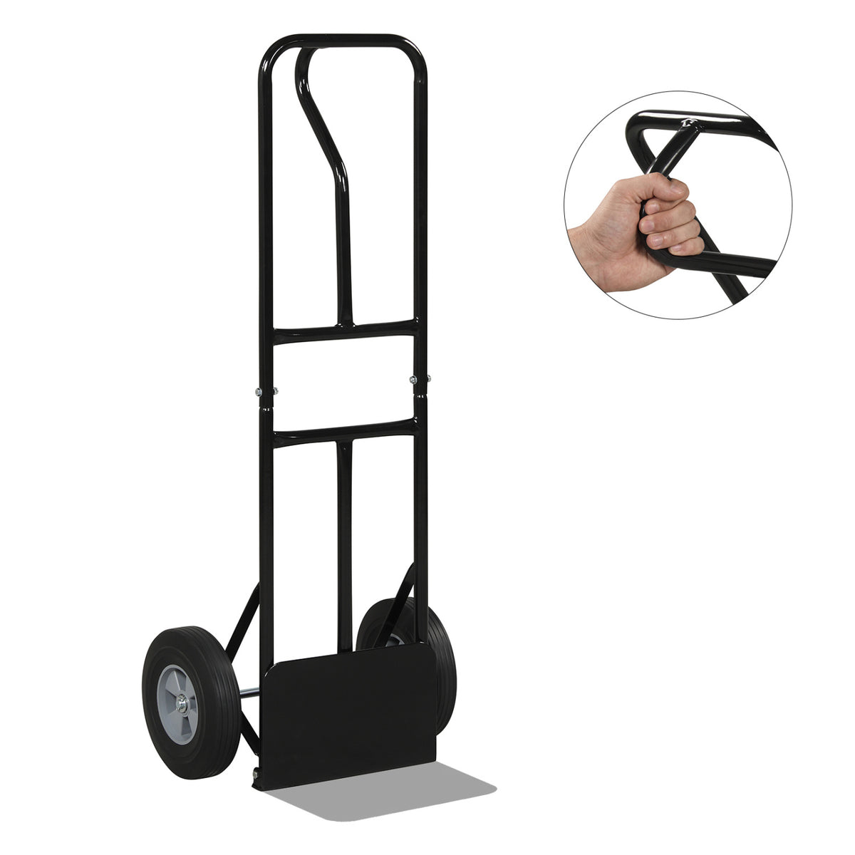 Metal Hand Truck Heavy-Duty 600 LBS Moving Dolly Cart with P-Handle and 10inch Rubber Wheels-Black
