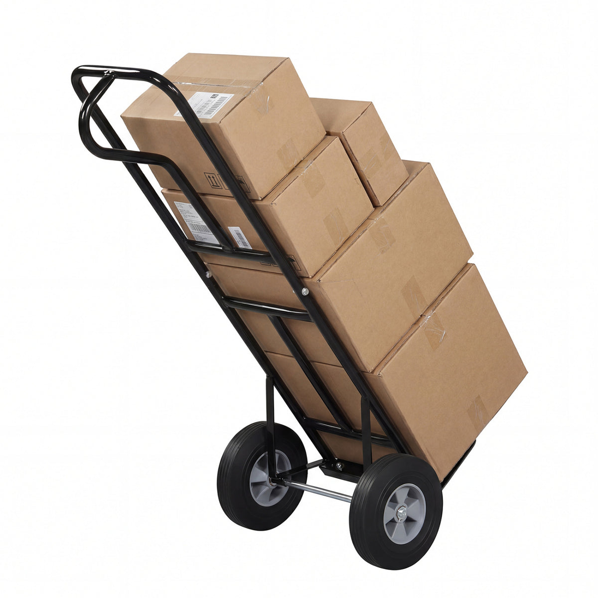 Metal Hand Truck Heavy-Duty 600 LBS Moving Dolly Cart with P-Handle and 10inch Rubber Wheels-Black