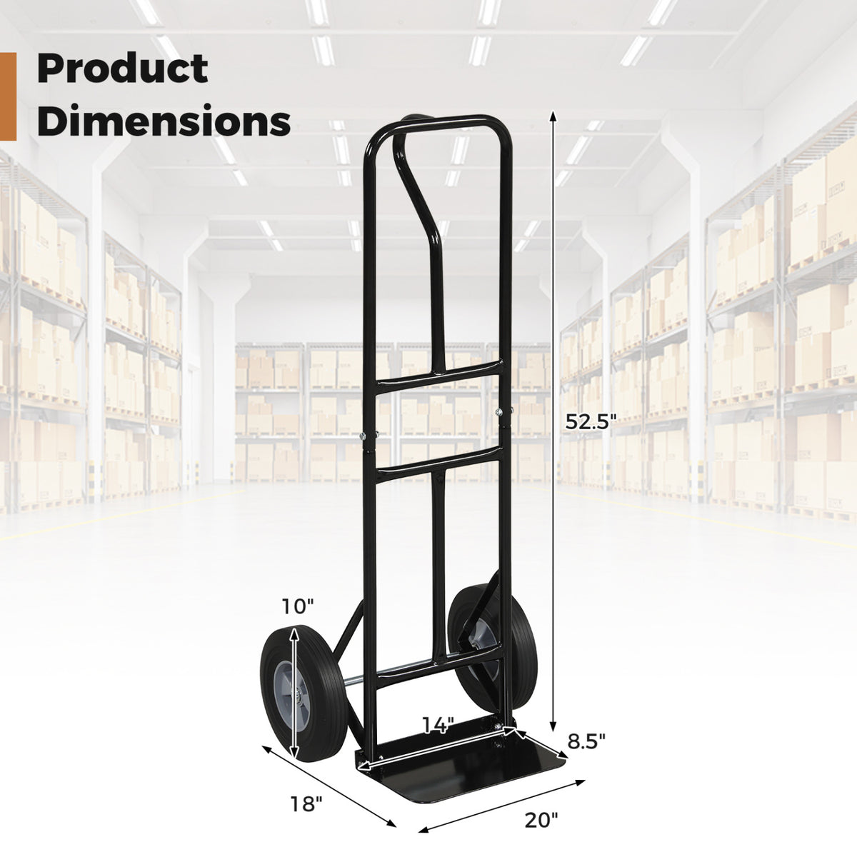 Metal Hand Truck Heavy-Duty 600 LBS Moving Dolly Cart with P-Handle and 10inch Rubber Wheels-Black