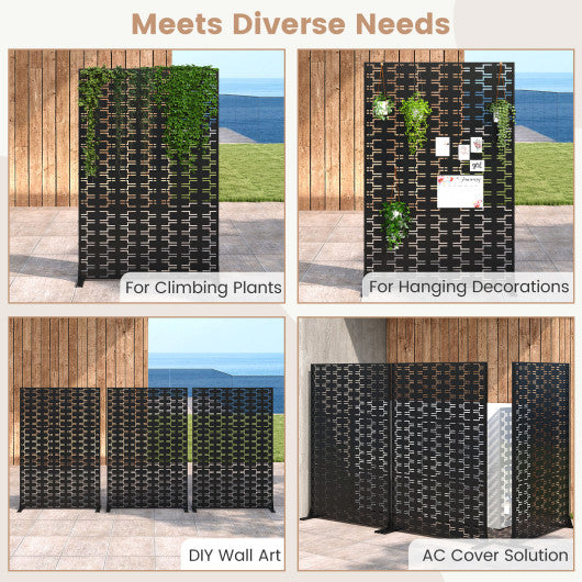 Metal Privacy Screen 72 x 48 Inch Freestanding Fence Panel Indoor Outdoor-Black