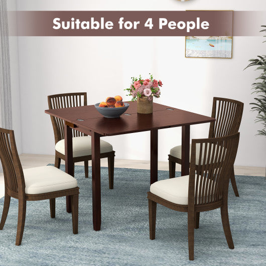 Mid Century Folding Dining Table for 4 People Extendable Kitchen Table with Hidden Storage-Brown