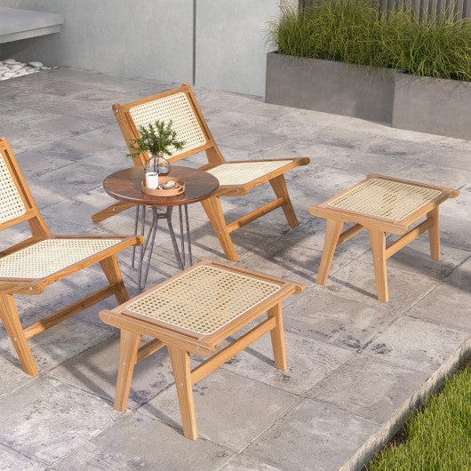 Mid Century Modern Accent Chair Farmhouse Handwoven Rattan Chair with Ottoman