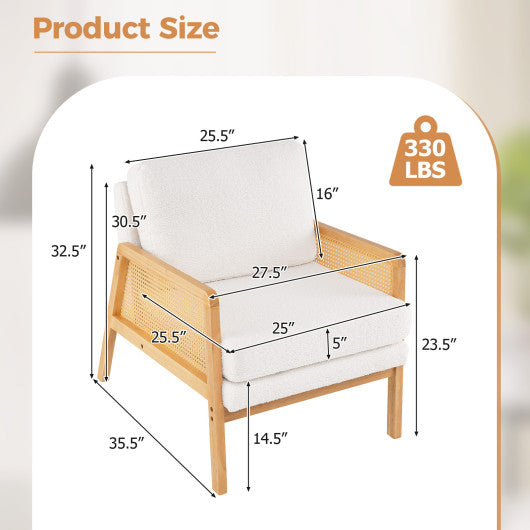 Mid Century Modern Accent Chair with Rattan Arms and Cushion-Natural