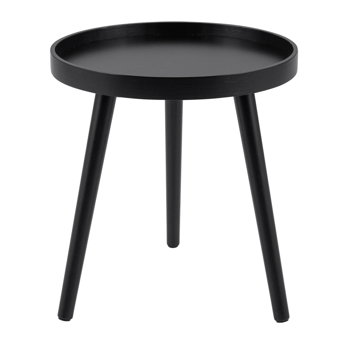 Mid Century Modern Round Side Sofa Coffee Table with Wooden Tray-Black