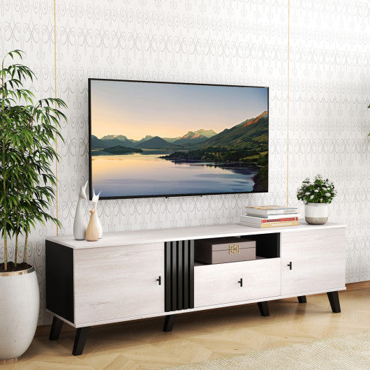 Mid Century Modern TV Stand Entertainment Center for 80" TVs-Oak