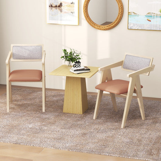 Mid Century Wooden Accent Chairs with Leathaire Seat Cushions Set of 2-Beige