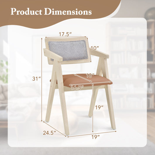 Mid Century Wooden Accent Chairs with Leathaire Seat Cushions Set of 2-Beige