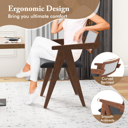 Mid Century Wooden Accent Chairs with Leathaire Seat Cushions Set of 2-Walnut