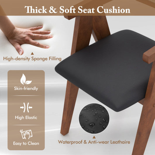 Mid Century Wooden Accent Chairs with Leathaire Seat Cushions Set of 2-Walnut