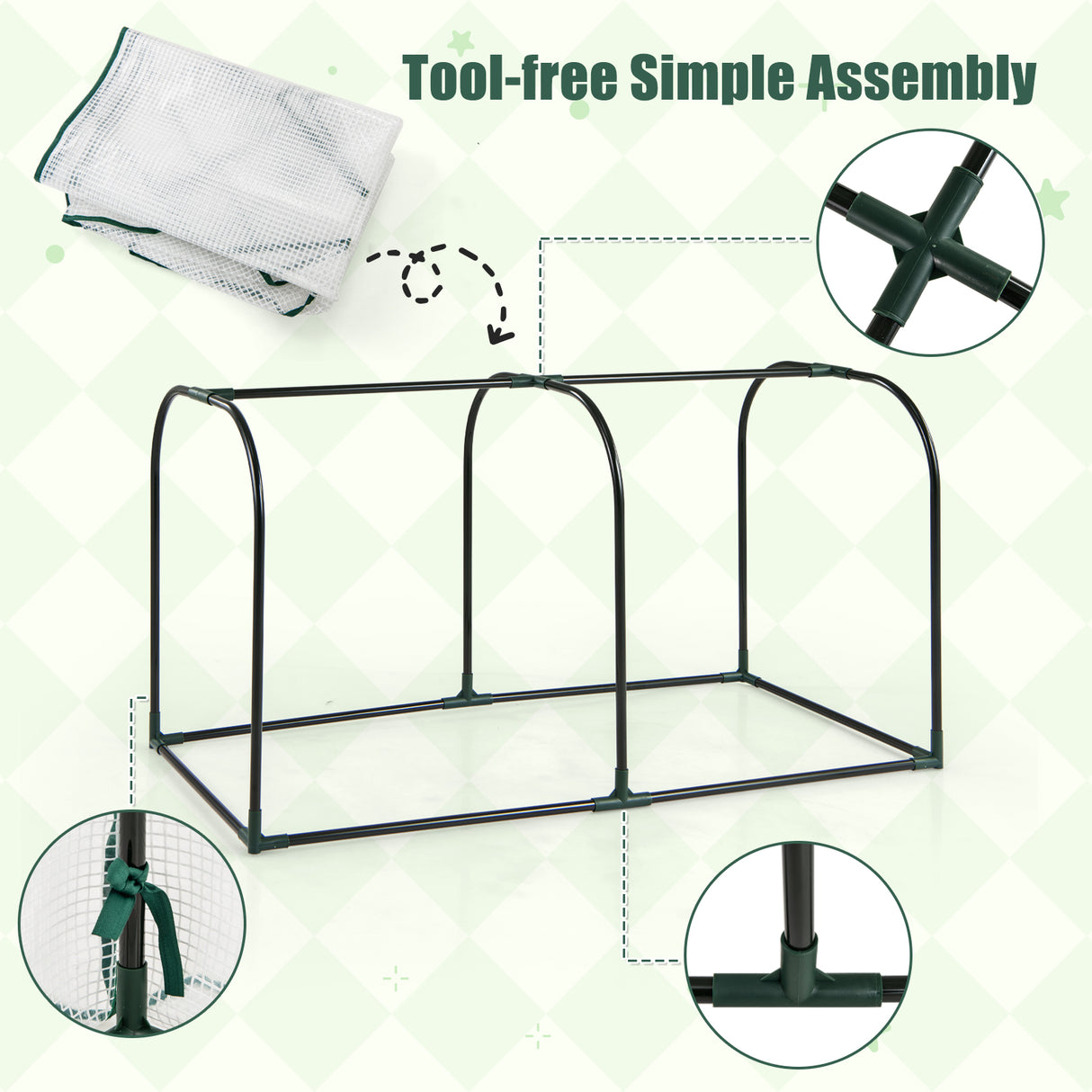 Mini Tunnel Greenhouse with Roll-up Zipper Door-White