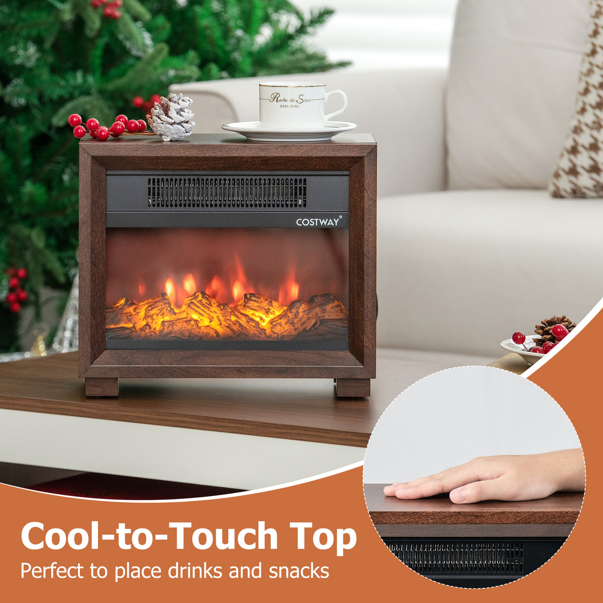 Mini Wooden Space Tabletop Fireplace with Realistic Flame Effect