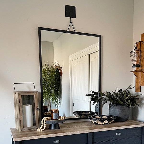 Architectural Black Iron Tripod Wall Mirror | Modern Statement Piece