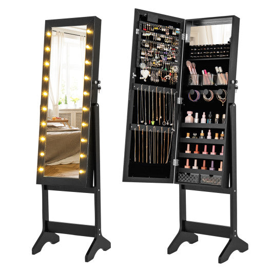 Mirror Jewelry Cabinet with 20 Warm Lights and 4 Tilt Angles-Black