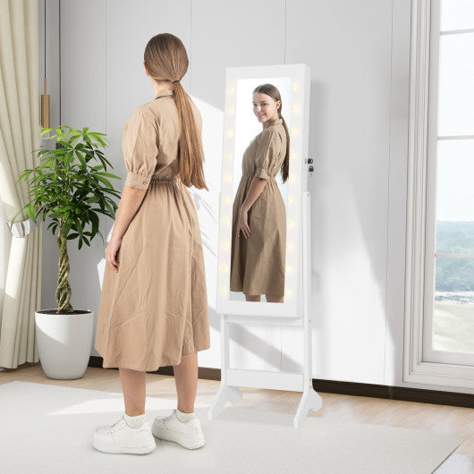 Mirror Jewelry Cabinet with 20 Warm Lights and 4 Tilt Angles-White