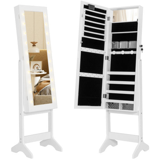 Mirror Jewelry Cabinet with 20 Warm Lights and 4 Tilt Angles-White