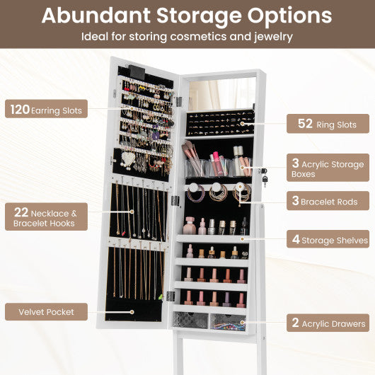 Mirror Jewelry Cabinet with 20 Warm Lights and 4 Tilt Angles-White