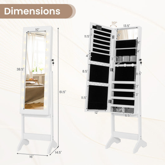 Mirror Jewelry Cabinet with 20 Warm Lights and 4 Tilt Angles-White
