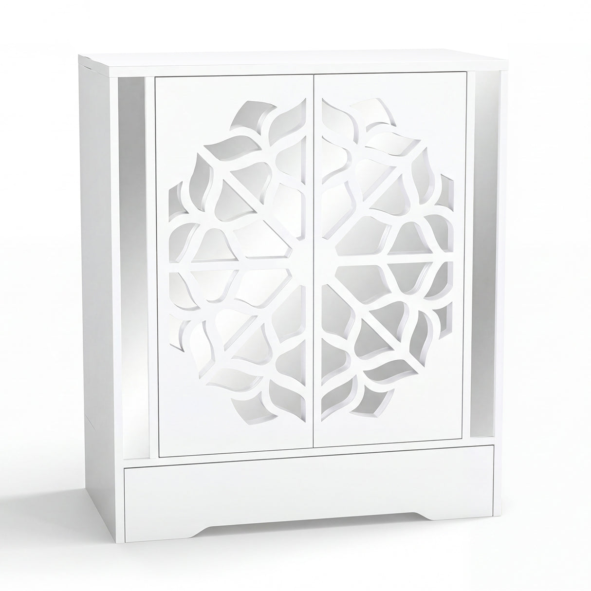 Mirrored Shoe Cabinet 4-Tier Shoe Organizer with Large Drawer-White