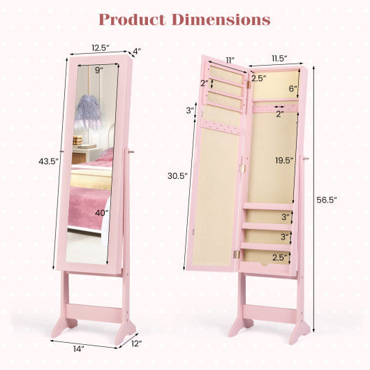 Mirrored Standing Jewelry Cabinet Storage Box-Pink