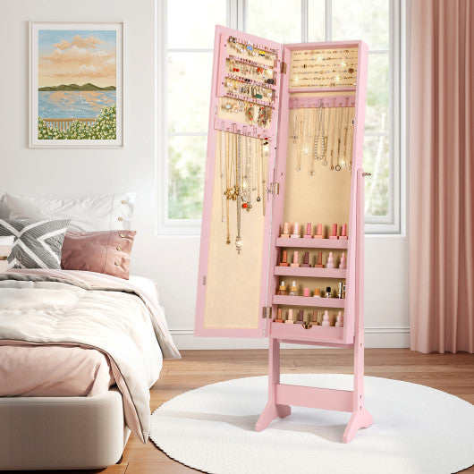 Mirrored Standing Jewelry Cabinet Storage Box-Pink
