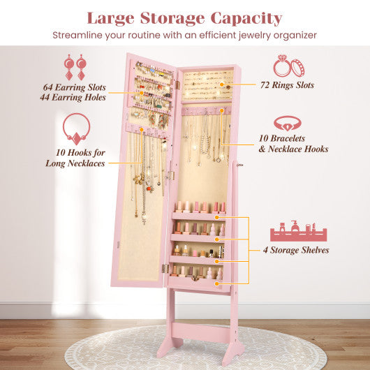 Mirrored Standing Jewelry Cabinet Storage Box-Pink