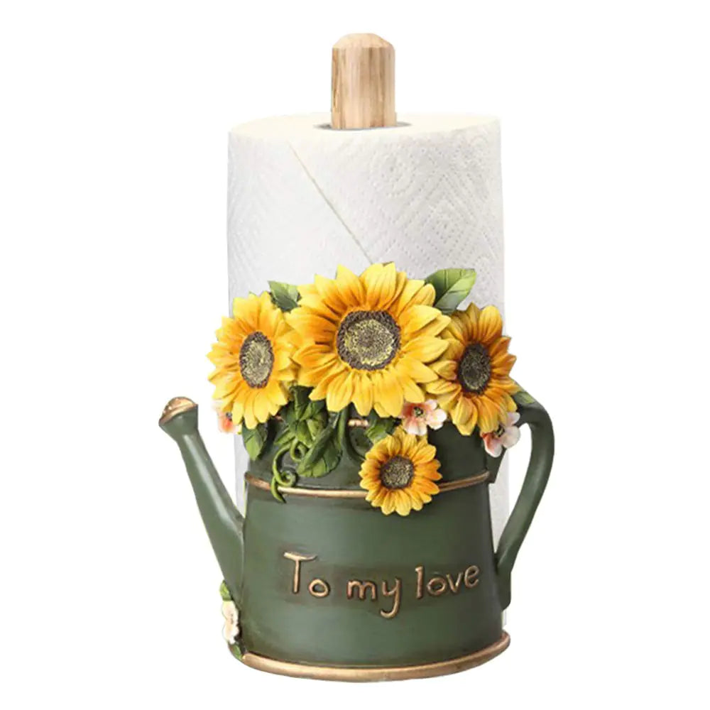 MASSJOY Paper Towel Holder with Sunflower Flower Decor Resin Crafts Display for Kitchen Cafe Western Restaurant Cake Shop Dessert Shop.