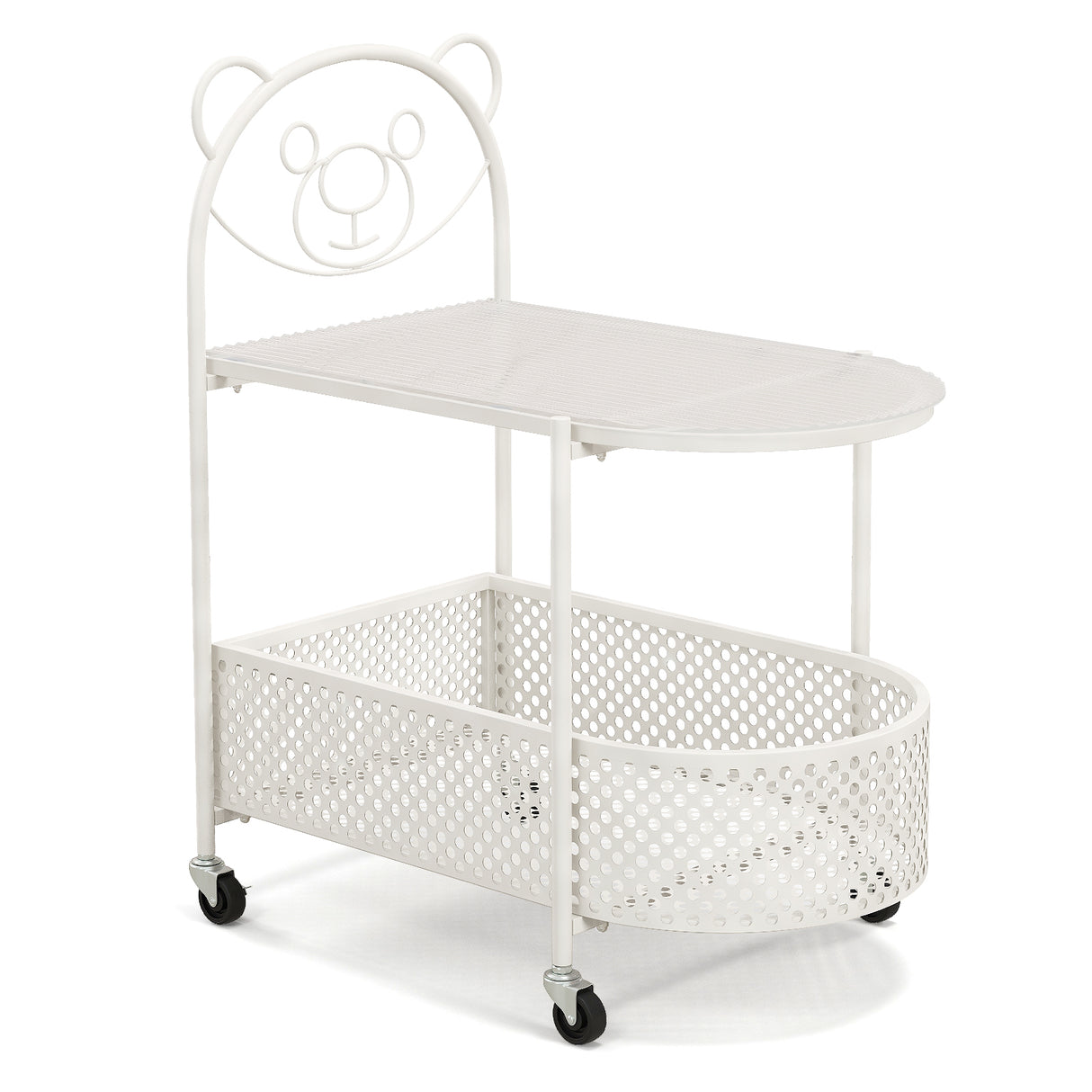 2-Tier Mobile Glass Coffee Table with Bear Pattern-White