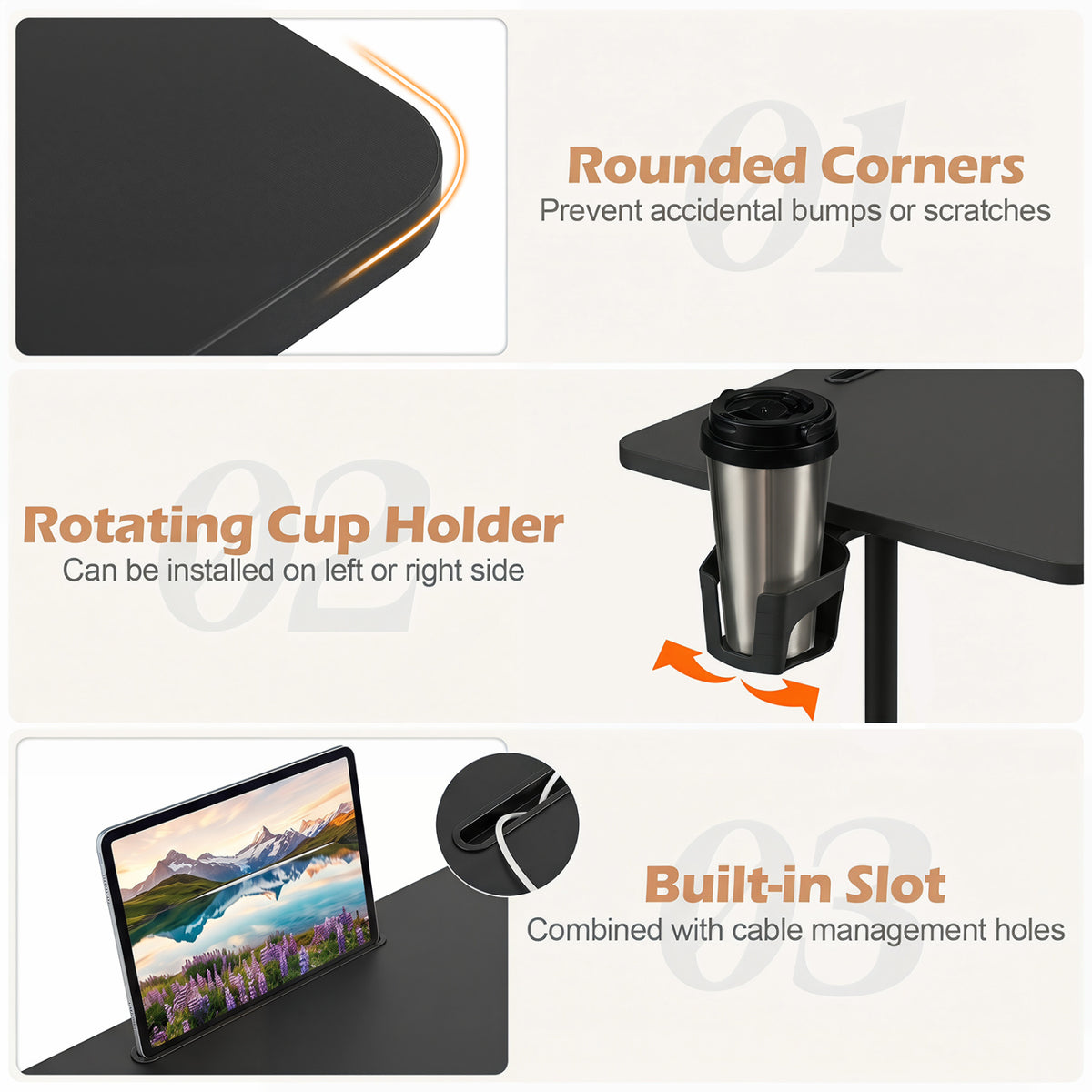Mobile Standing Desk Height Adjustable Rolling Laptop Desk with Cup Holder Storage Basket-Black