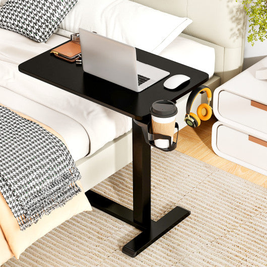 Mobile Standing Desk Height Adjustable Overbed Bedside Table with Cup Holder-Black