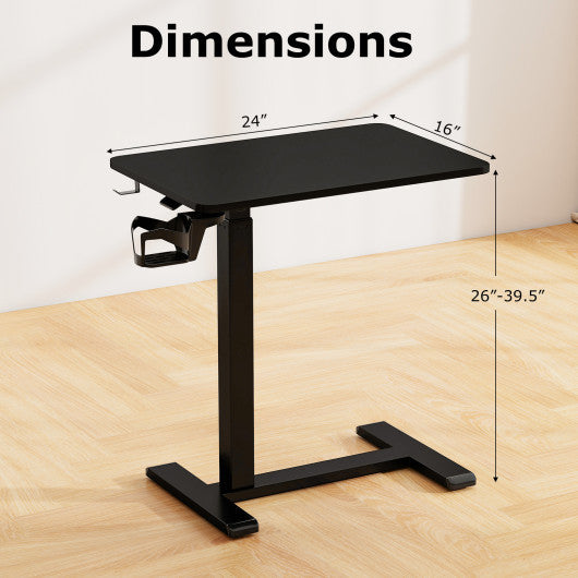 Mobile Standing Desk Height Adjustable Overbed Bedside Table with Cup Holder-Black