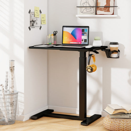 Mobile Standing Desk Height Adjustable Overbed Bedside Table with Cup Holder-Black