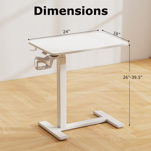 Mobile Standing Desk Height Adjustable Overbed Bedside Table with Cup Holder-White