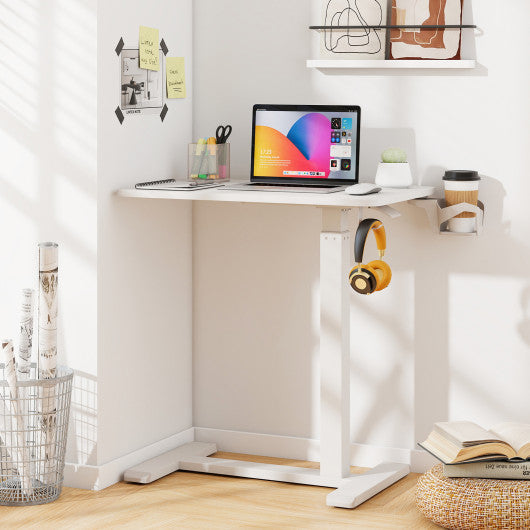 Mobile Standing Desk Height Adjustable Overbed Bedside Table with Cup Holder-White