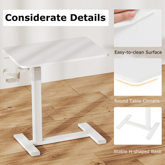 Mobile Standing Desk Height Adjustable Overbed Bedside Table with Cup Holder-Natural