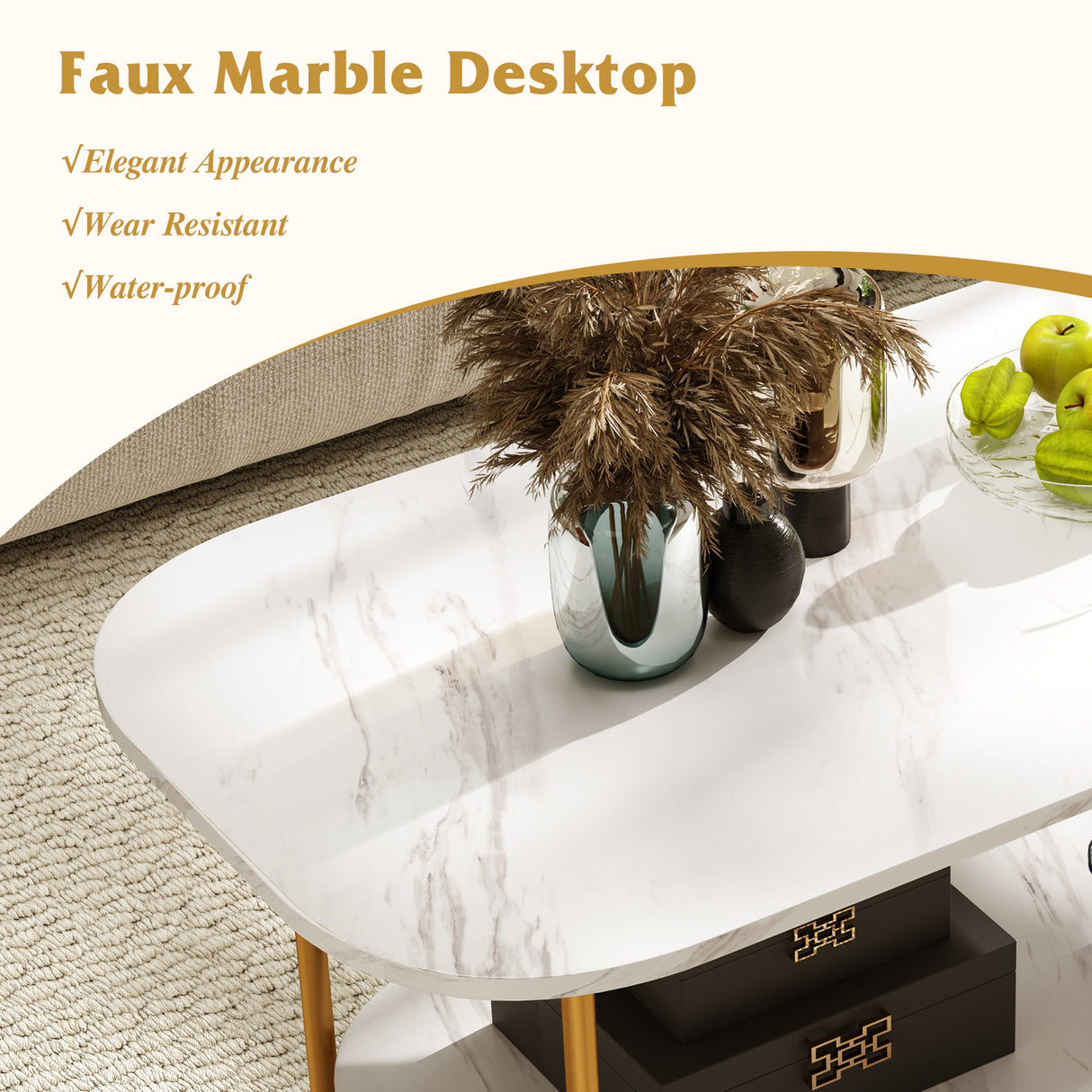 Modern 2-tier Faux Marble Top Coffee Table-White