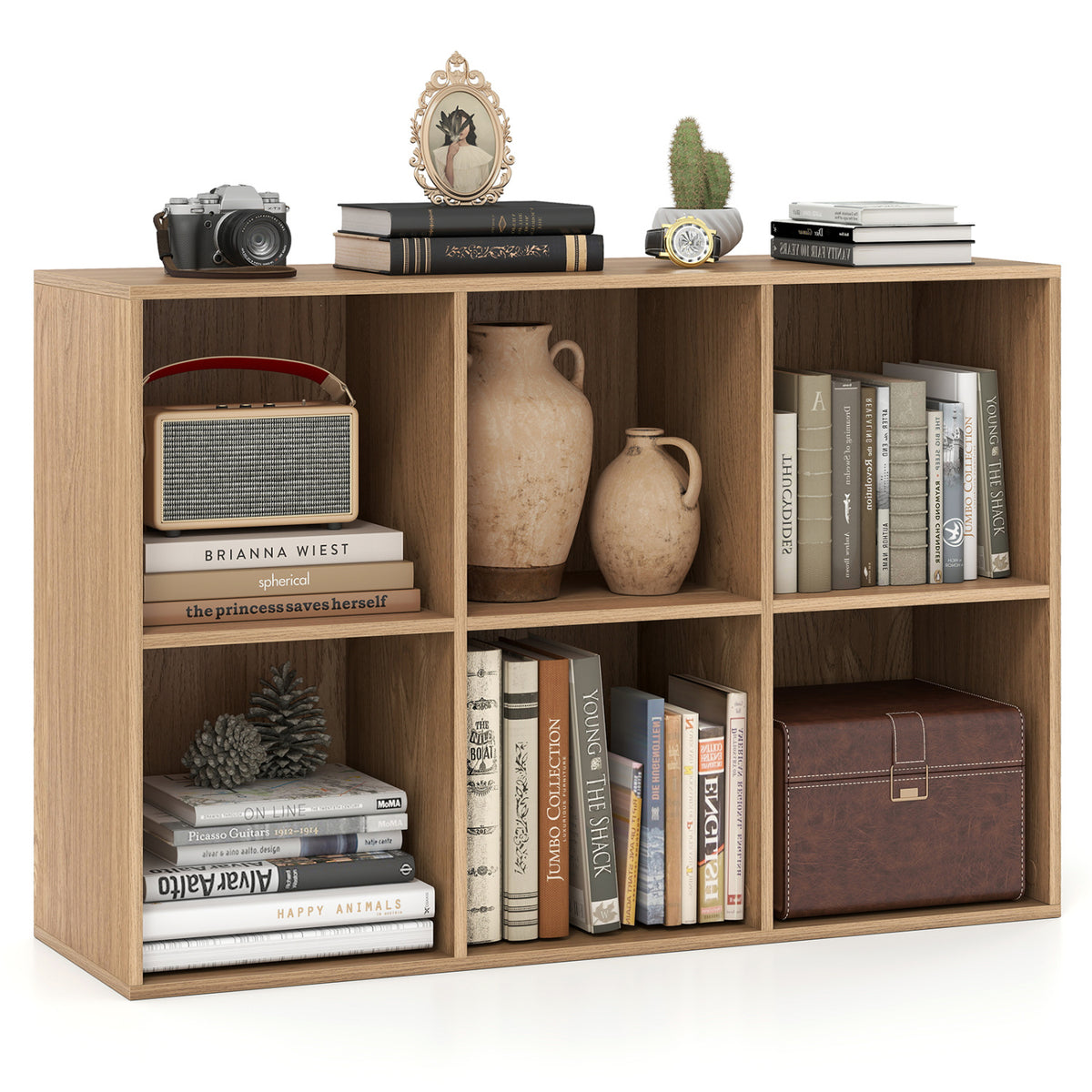 Modern 6-Cube Bookcase with Anti-tipping Kits for Bedroom Living Room-Natural