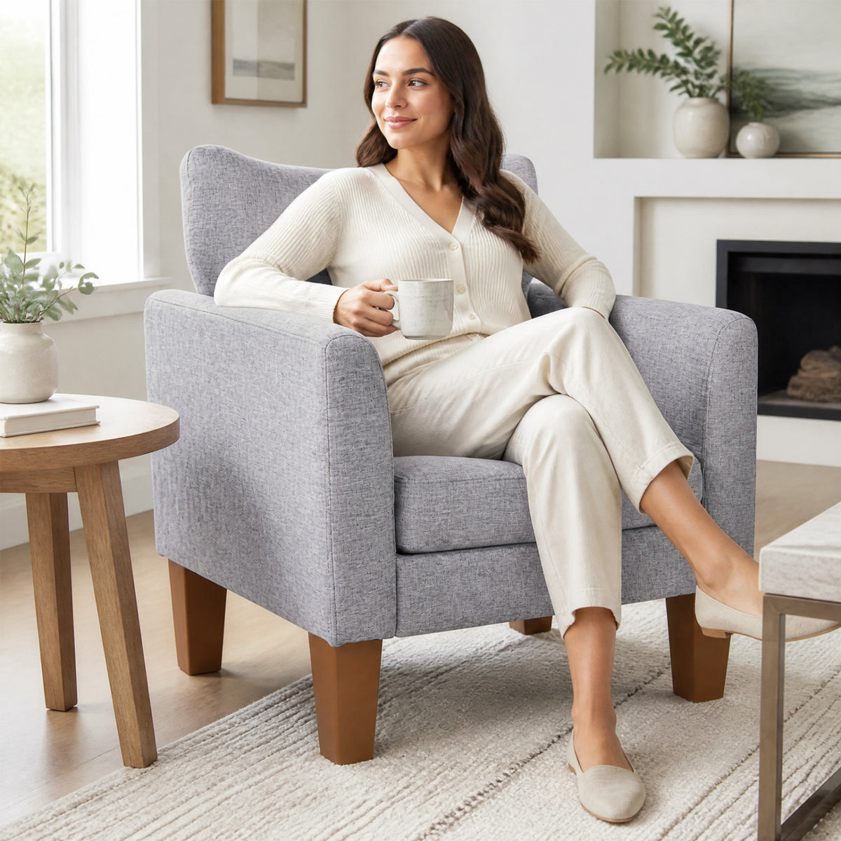 Modern Accent Chair with Removable Cushion & Pillow for Living Room-Gray
