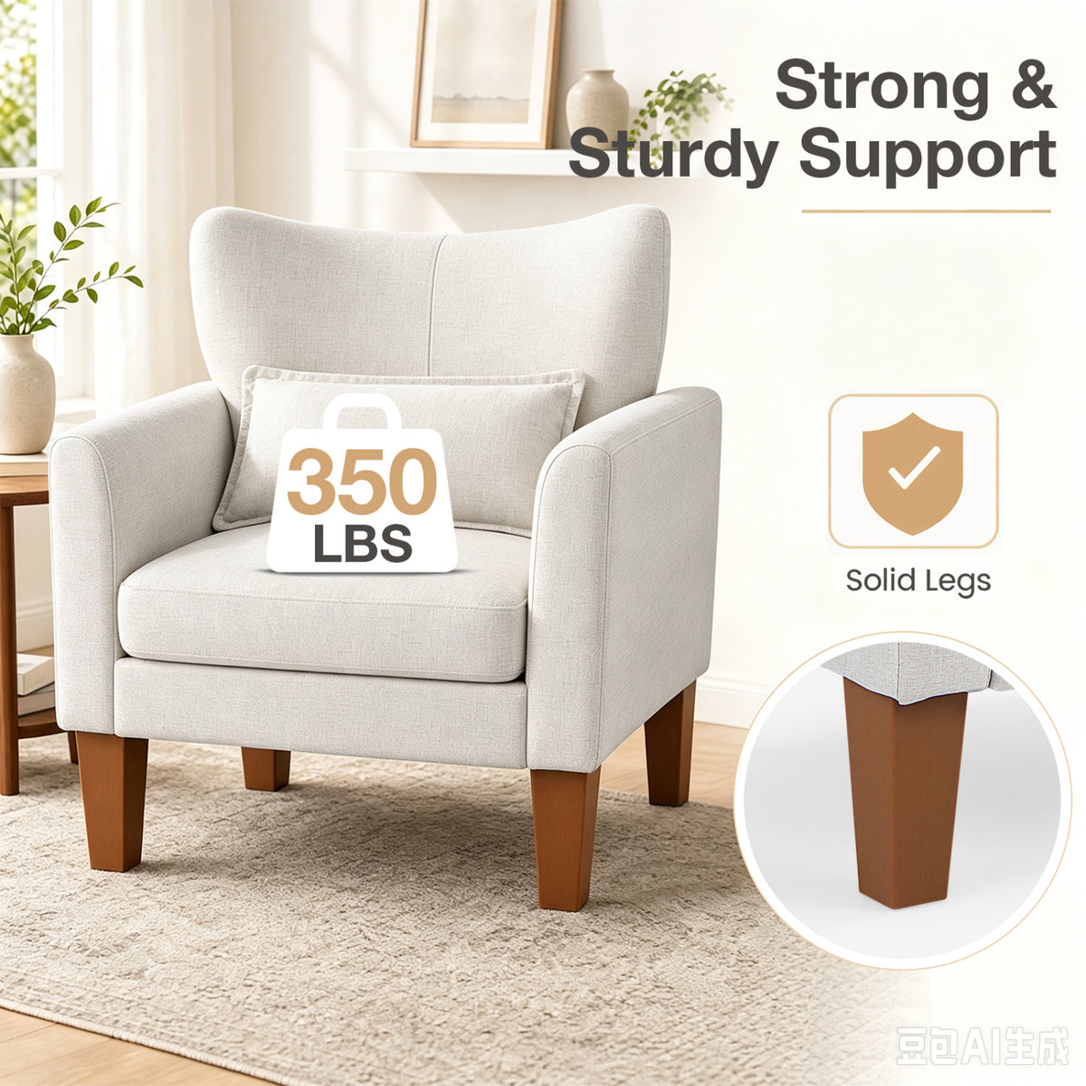 Modern Accent Chair with Removable Cushion & Pillow for Living Room-Beige