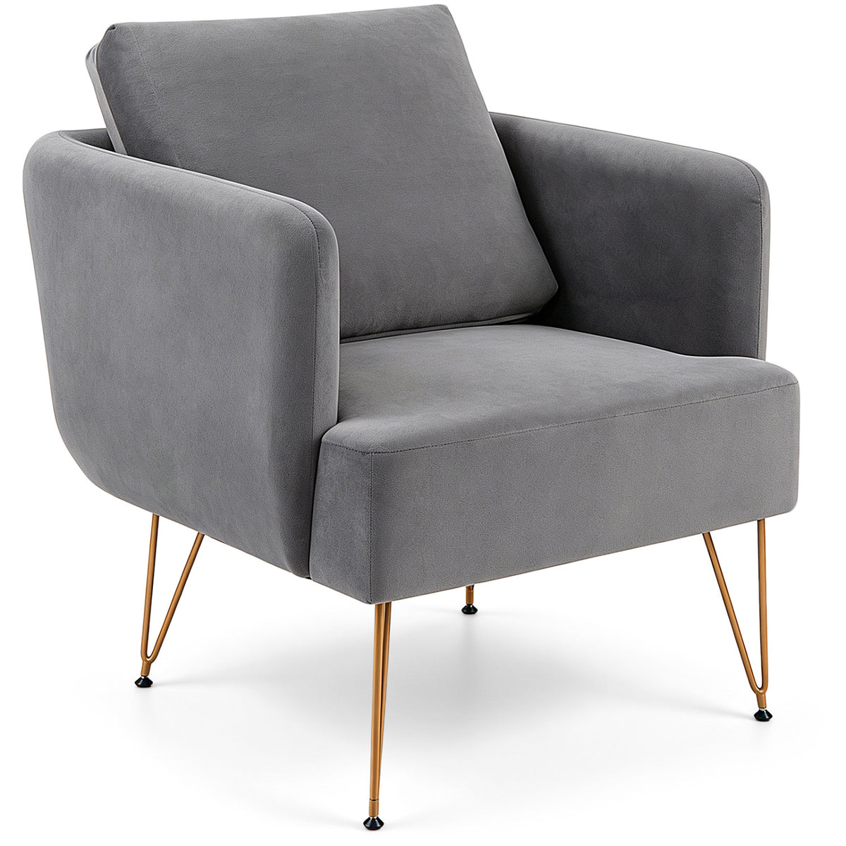 Modern Accent Chair w/Back Cushion & Golden Metal Legs for Living Room Bedroom-Gray